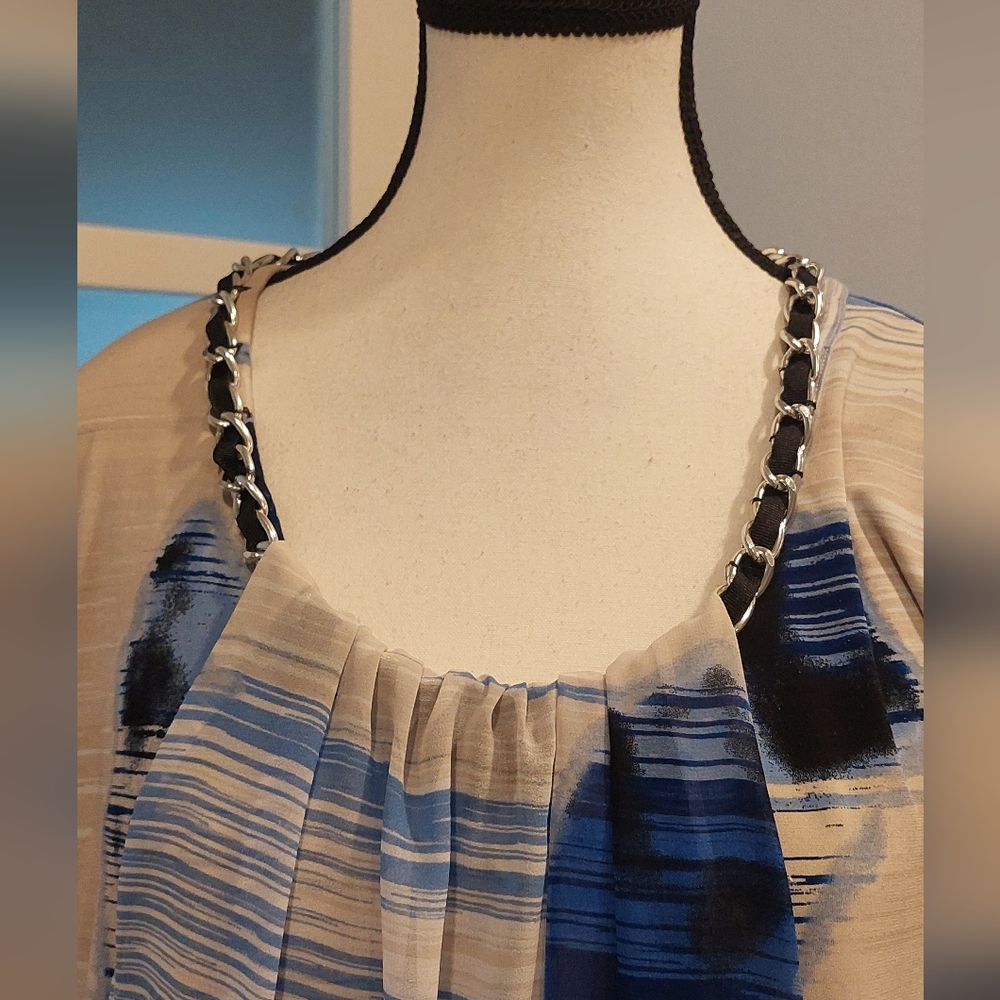 Alfani Blue and White Patterned Blouse - Picture 2 of 9